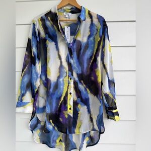 Printed Semisheer Chiffon Button-Up Top